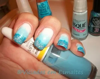 Degradê Azul Unhas decoradas Degradê