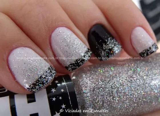 Unhas Decoradas Preto e Branco com Glitter: Passo a Passo em 5 Etapas